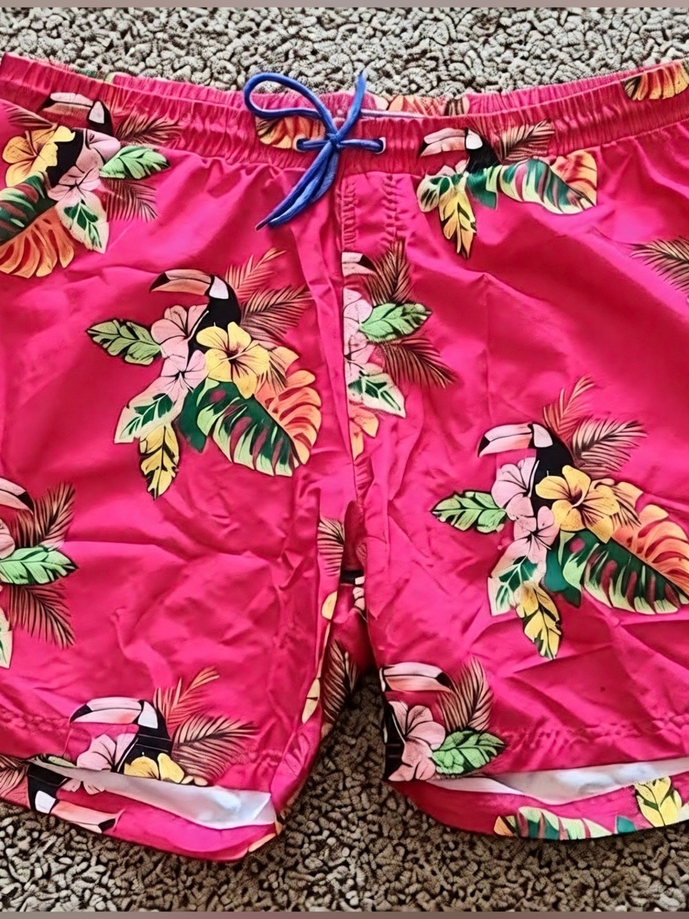 Club Room 7” Bright Pink Toucan Tropical Print Swim Shorts XXL